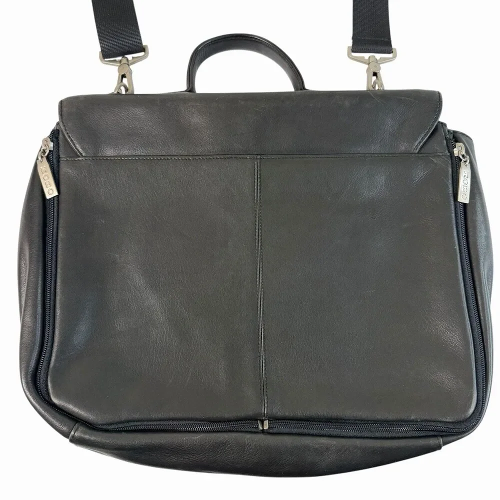 Vtg Hobo International Black Leather Messenger Satchel Cross Body Bag Shoulder